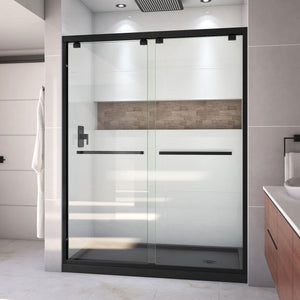 DreamLine Encore 34 in. D x 60 in. W x 78 3/4 in. H Bypass Shower Door in Satin Black and Right Drain Black Base Kit