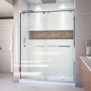 DreamLine Encore 34 in. D x 60 in. W x 78 3/4 in. H Bypass Shower Door in Chrome and Right Drain White Base Kit