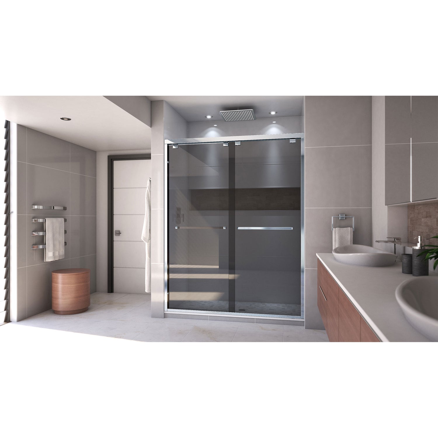 DreamLine Encore 56-60 in. W x 76 in. H Semi-Frameless Bypass Sliding Shower Door in Chrome and Gray Glass