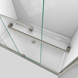 DreamLine Encore 32 in. D x 54 in. W x 78 3/4 in. H Bypass Shower Door in Brushed Nickel and Center Drain White Base Kit