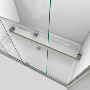 DreamLine Encore 30 in. D x 60 in. W x 78 3/4 in. H Bypass Shower Door in Brushed Nickel and Right Drain White Base Kit
