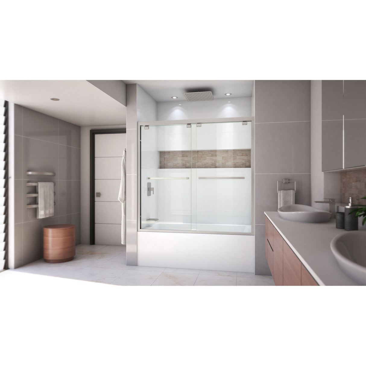 DreamLine Encore 56-60 in. W x 58 in. H Semi-Frameless Bypass Tub Door in Brushed Nickel