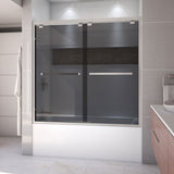 DreamLine Encore 56-60 in. W x 58 in. H Semi-Frameless Bypass Sliding Tub Door in Brushed Nickel and Gray Glass