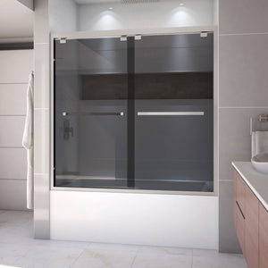 DreamLine Encore 56-60 in. W x 58 in. H Semi-Frameless Bypass Sliding Tub Door in Brushed Nickel and Gray Glass