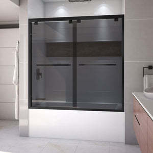 DreamLine Encore 56-60 in. W x 58 in. H Semi-Frameless Bypass Sliding Tub Door in Satin Black and Gray Glass