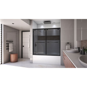 DreamLine Encore 56-60 in. W x 58 in. H Semi-Frameless Bypass Sliding Tub Door in Satin Black and Gray Glass