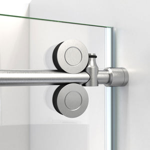 DreamLine Enigma-CXO 56-60 in. W x 76 in. H Fully Frameless Sliding Shower Door in Brushed Stainless Steel with Towel Bar