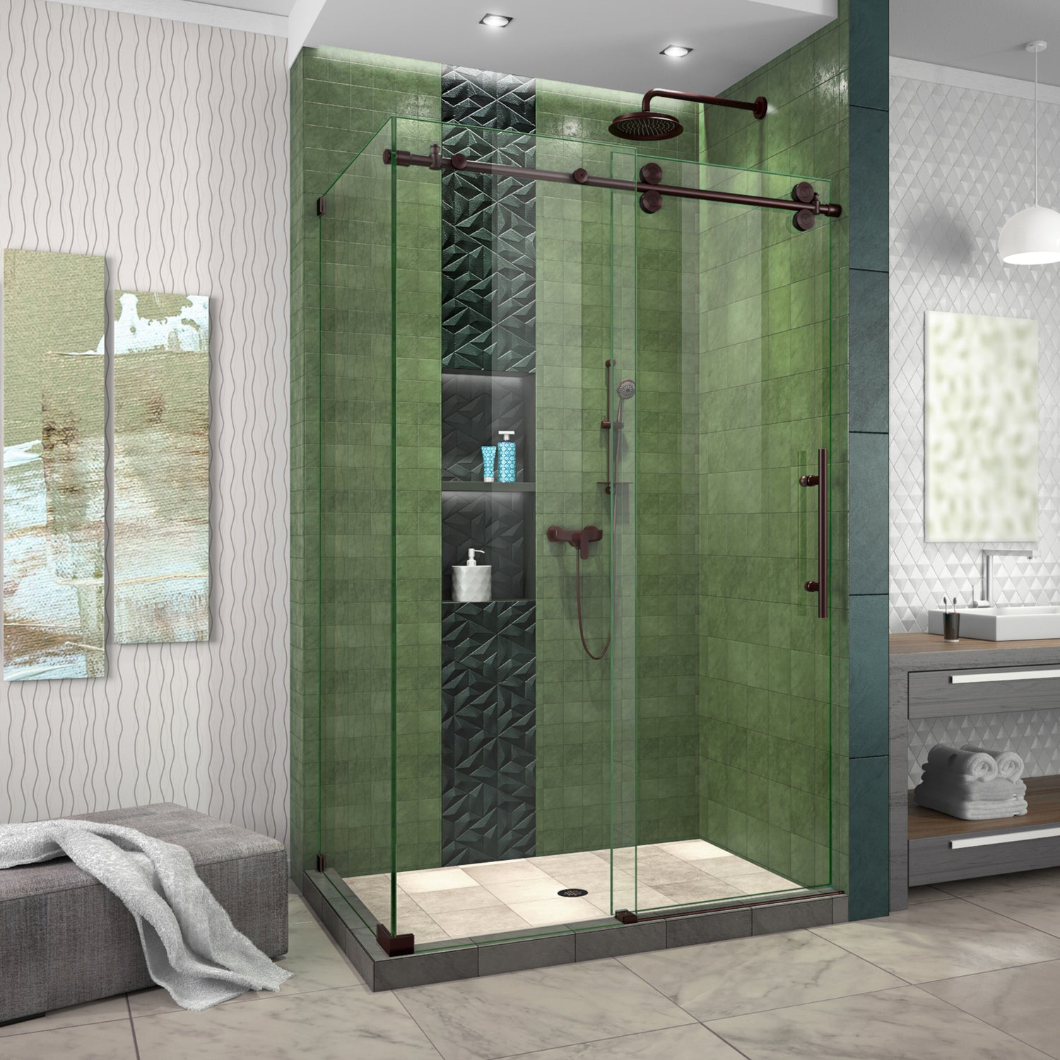 DreamLine Enigma-XO 34 1/2 in. D x 44 3/8-48 3/8 in. W x 76 in. H Frameless Shower Enclosure in Oil Rubbed Bronze Stainless Steel