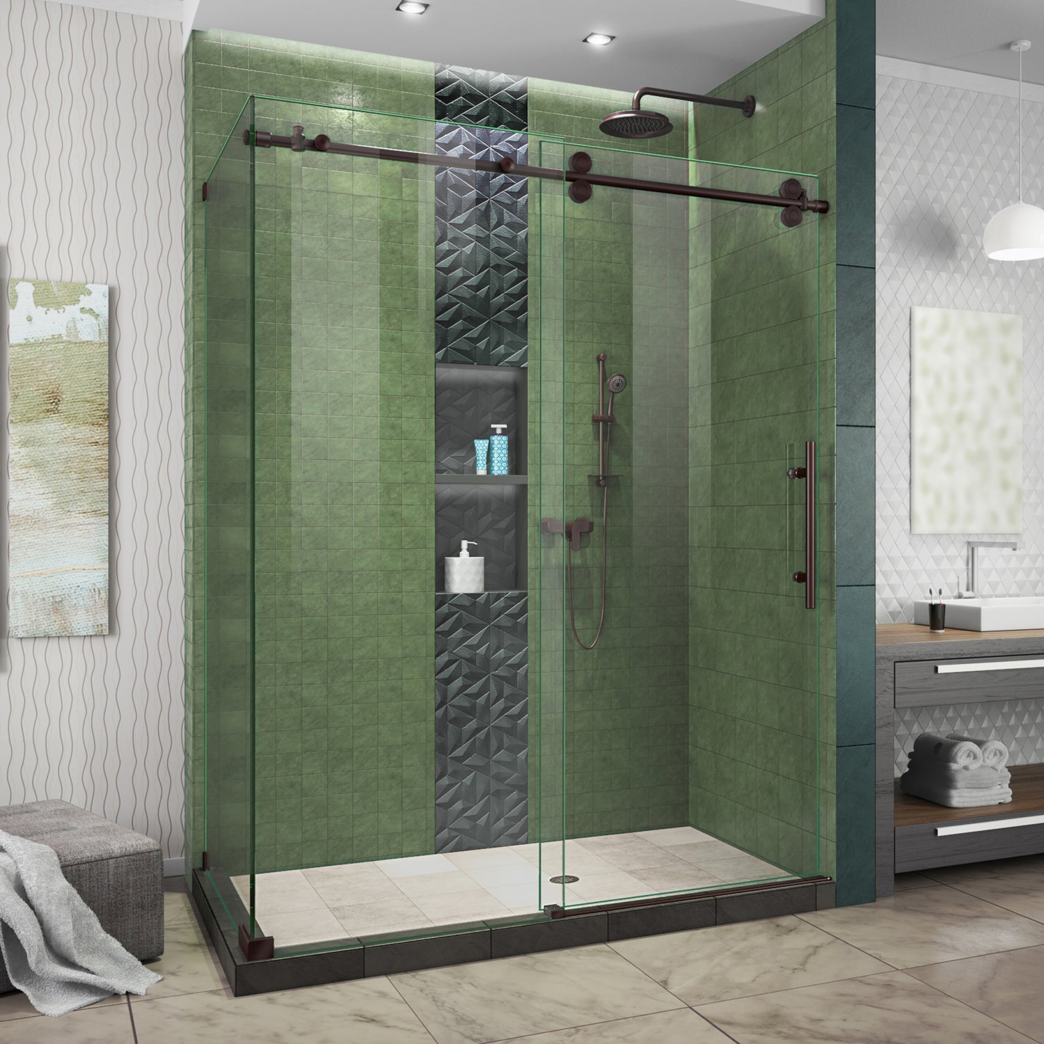 DreamLine Enigma-XO 34 1/2 in. D x 50-54 in. W x 76 in. H Frameless Shower Enclosure in Oil Rubbed Bronze Stainless Steel