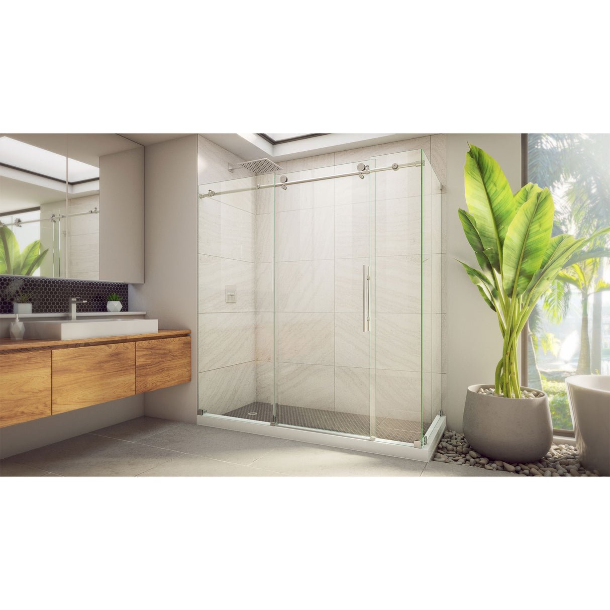 DreamLine Enigma-X 32 1/2 in. D x 72 3/8 in. W x 76 in. H Clear Sliding Shower Enclosure in Brushed Stainless Steel