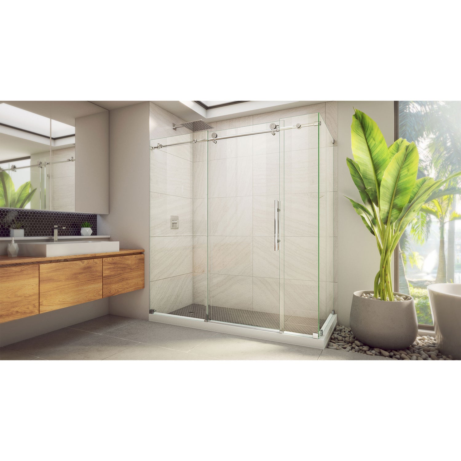DreamLine Enigma-X 34 1/2 in. D x 72 3/8 in. W x 76 in. H Clear Sliding Shower Enclosure in Polished Stainless Steel