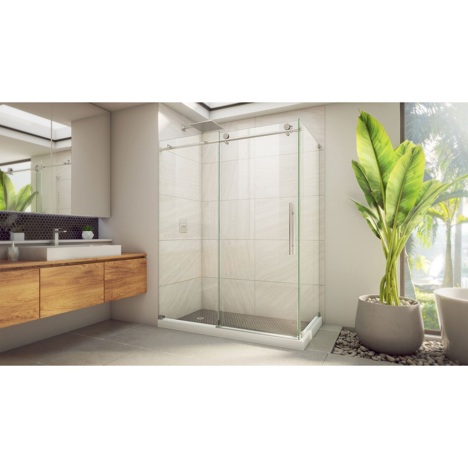 DreamLine Enigma-X 34 1/2 in. D x 60 3/8 in. W x 76 in. H Clear Sliding Shower Enclosure in Brushed Stainless Steel