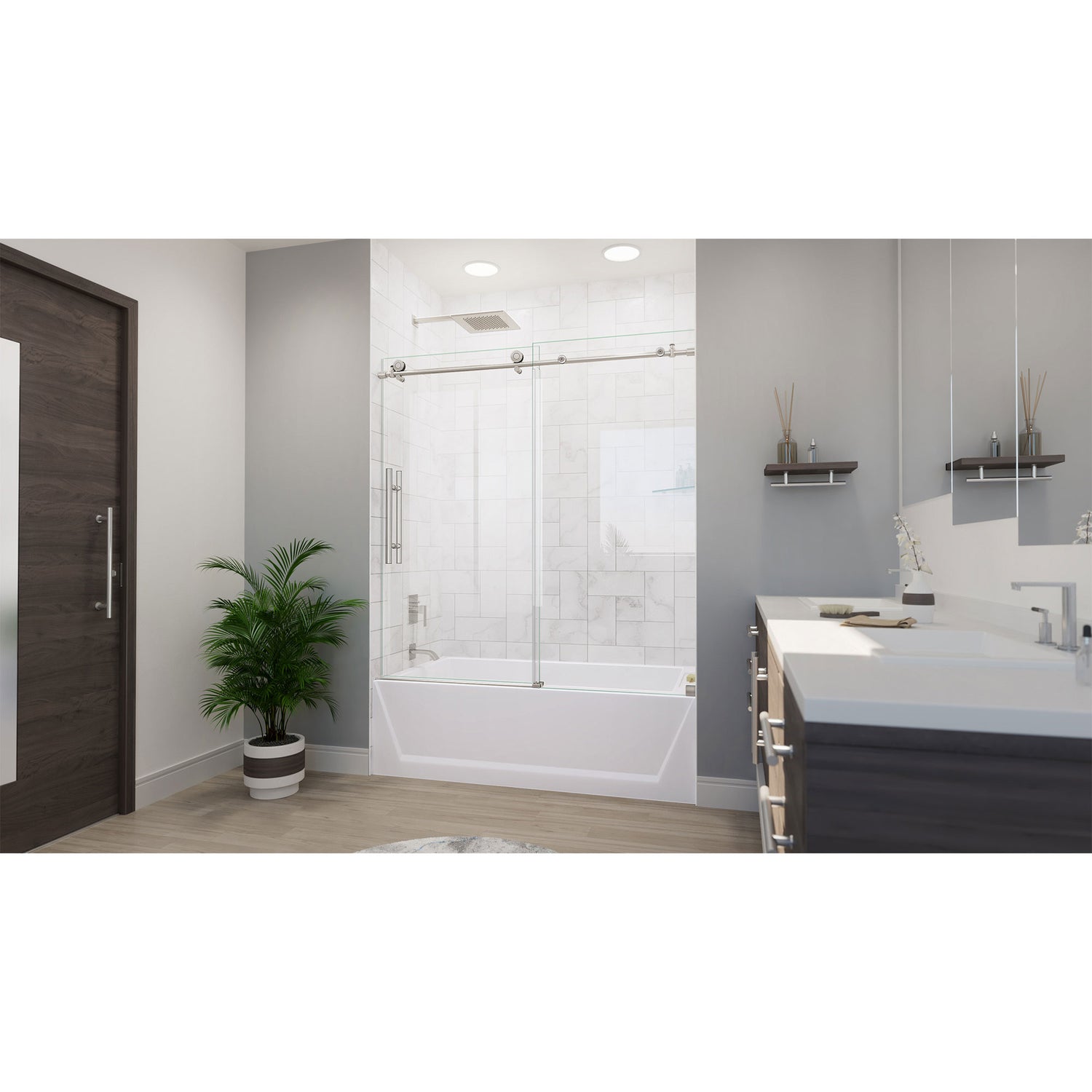 DreamLine Enigma-X 55-59 in. W x 62 in. H Clear Sliding Tub Door in Brushed Stainless Steel