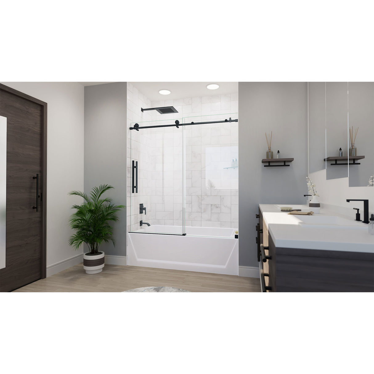DreamLine Enigma-X 55-59 in. W x 62 in. H Clear Sliding Tub Door in Satin Black