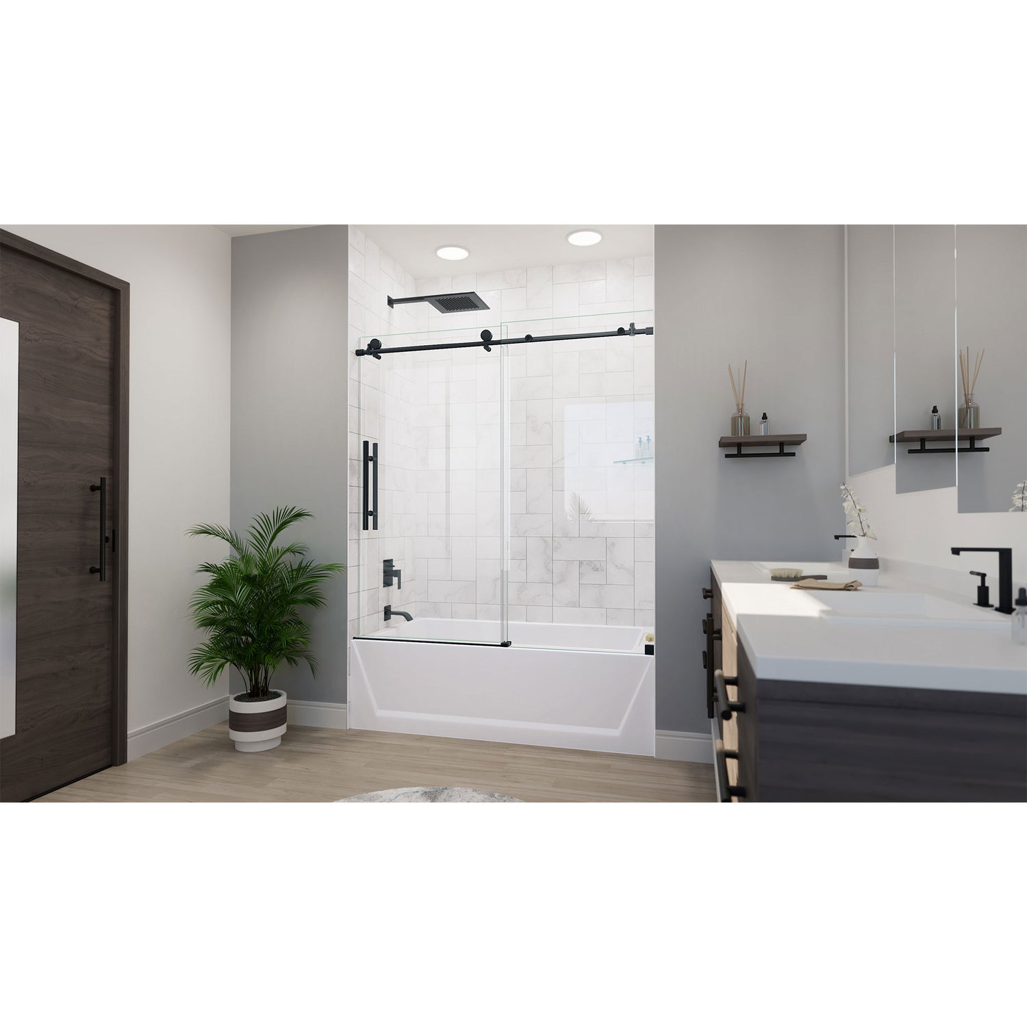 DreamLine Enigma-X 55-59 in. W x 62 in. H Clear Sliding Tub Door in Satin Black
