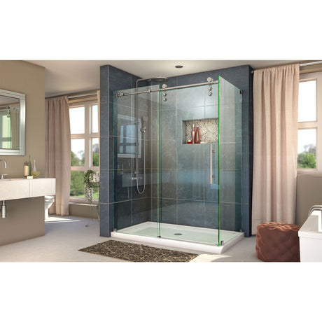 DreamLine Enigma-Z 34 1/2 in. D x 60 3/8 in. W x 76 in. H Fully Frameless Sliding Shower Enclosure in Brushed Stainless Steel