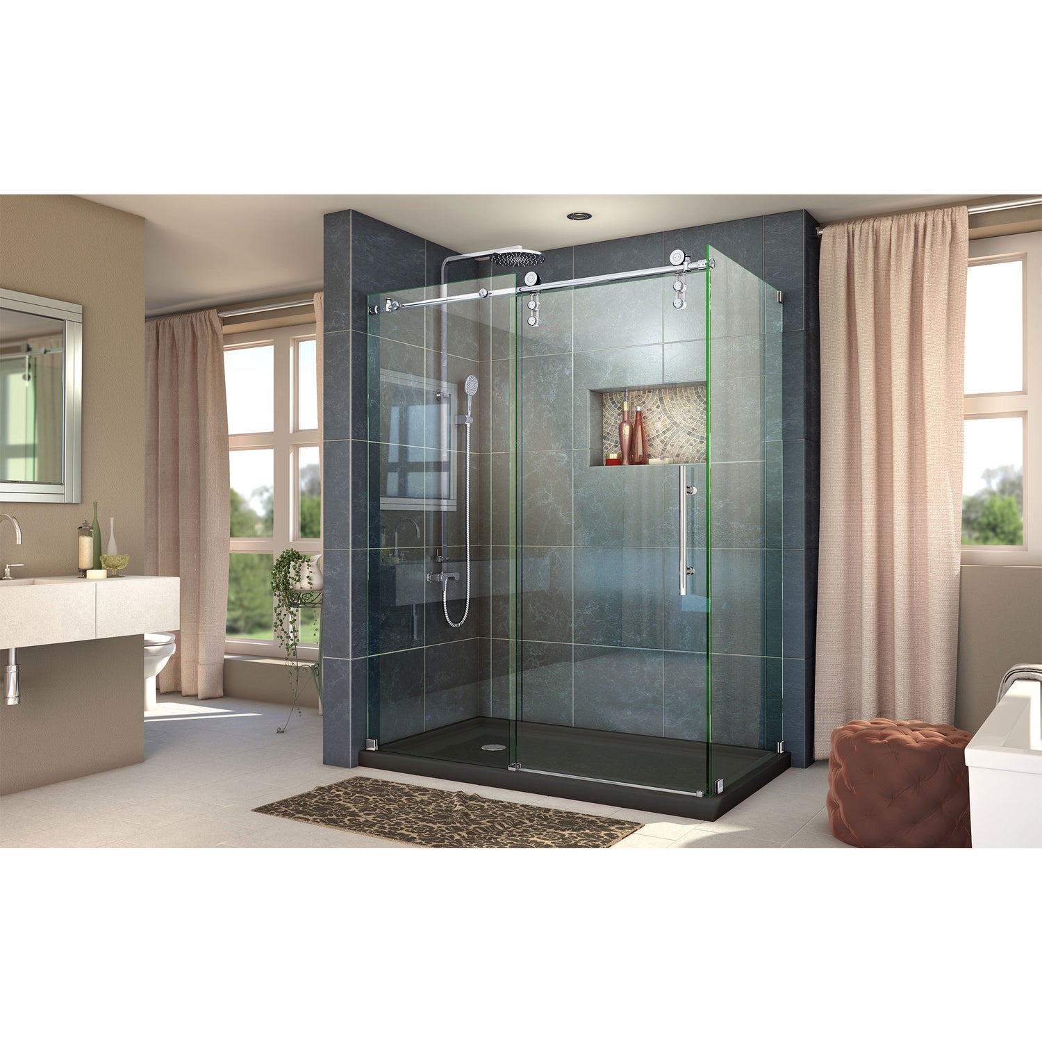 DreamLine Enigma-Z 34 1/2 in. D x 60 3/8 in. W x 76 in. H Fully Frameless Sliding Shower Enclosure in Polished Stainless Steel