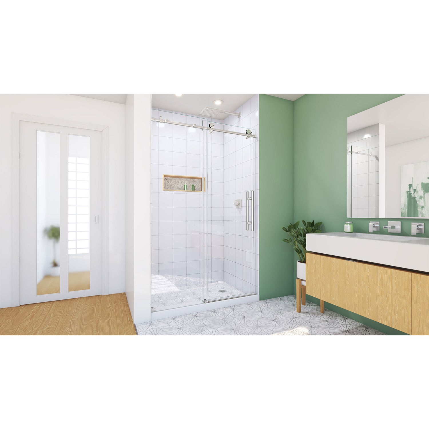 DreamLine Enigma-X 44-48 in. W x 76 in. H Clear Sliding Shower Door in Brushed Stainless Steel