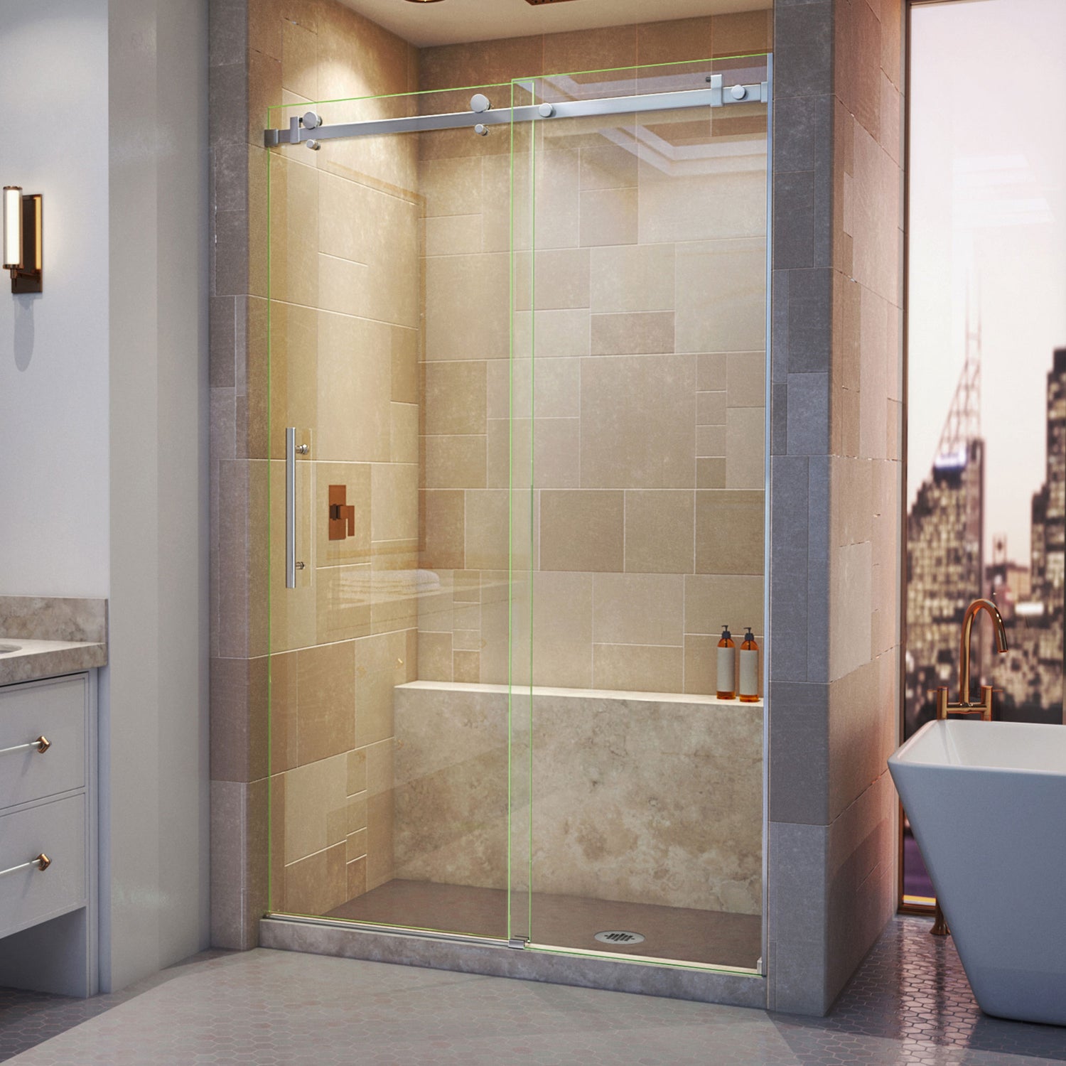 DreamLine Enigma Air 44-48 in. W x 76 in. H Frameless Sliding Shower Door in Brushed Stainless Steel