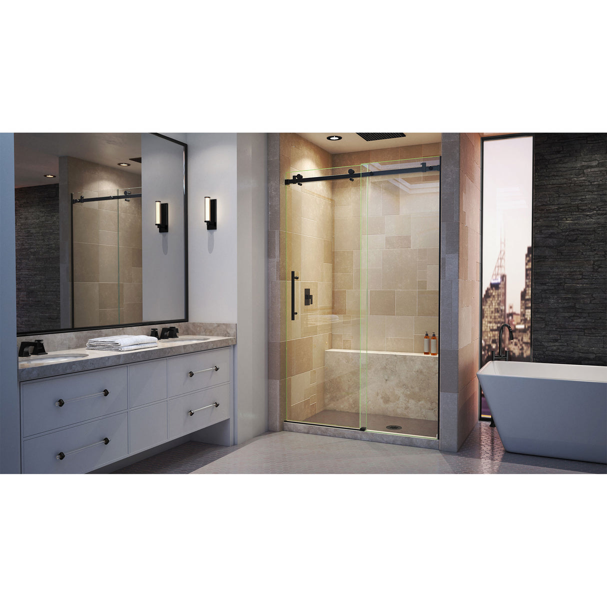 DreamLine Enigma Air 44-48 in. W x 76 in. H Frameless Sliding Shower Door in Satin Black