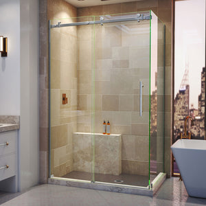 DreamLine Enigma Air 34 3/4 in. D x 48 3/8 in. W x 76 in. H Frameless Sliding Shower Enclosure in Brushed Stainless Steel