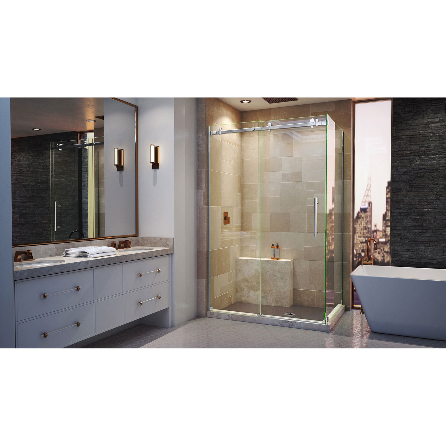 DreamLine Enigma Air 34 3/4 in. D x 48 3/8 in. W x 76 in. H Frameless Sliding Shower Enclosure in Polished Stainless Steel