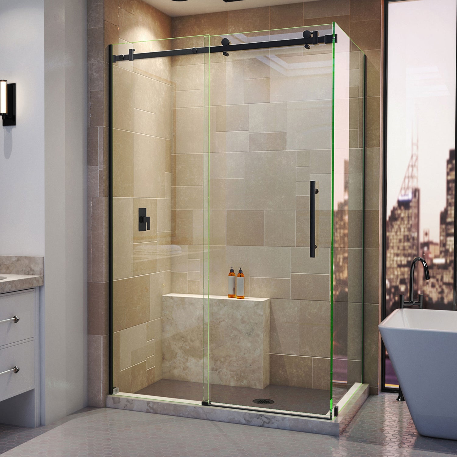 DreamLine Enigma Air 34 3/4 in. D x 48 3/8 in. W x 76 in. H Frameless Sliding Shower Enclosure in Satin Black
