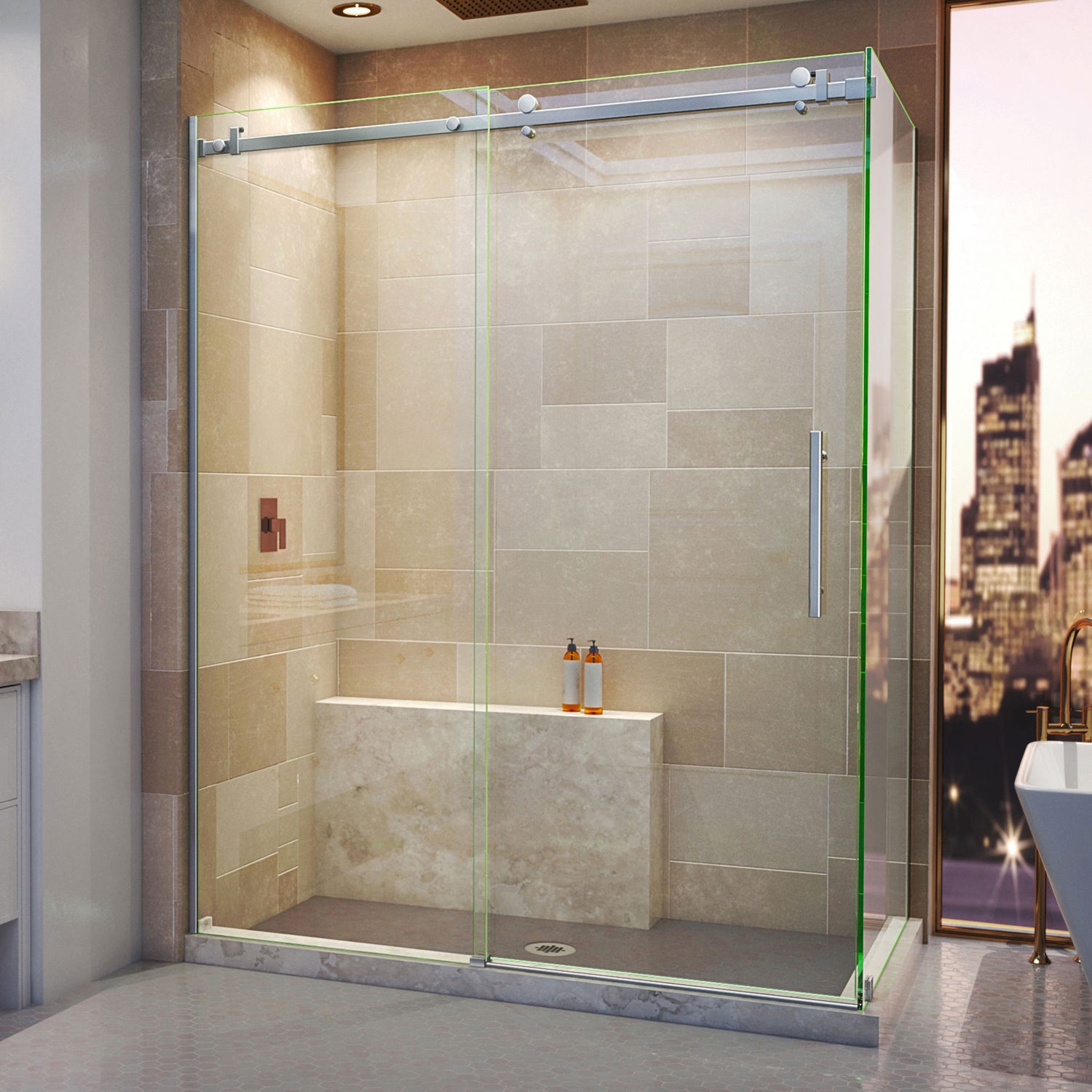 DreamLine Enigma Air 34 3/4 in. D x 60 3/8 in. W x 76 in. H Frameless Sliding Shower Enclosure in Brushed Stainless Steel