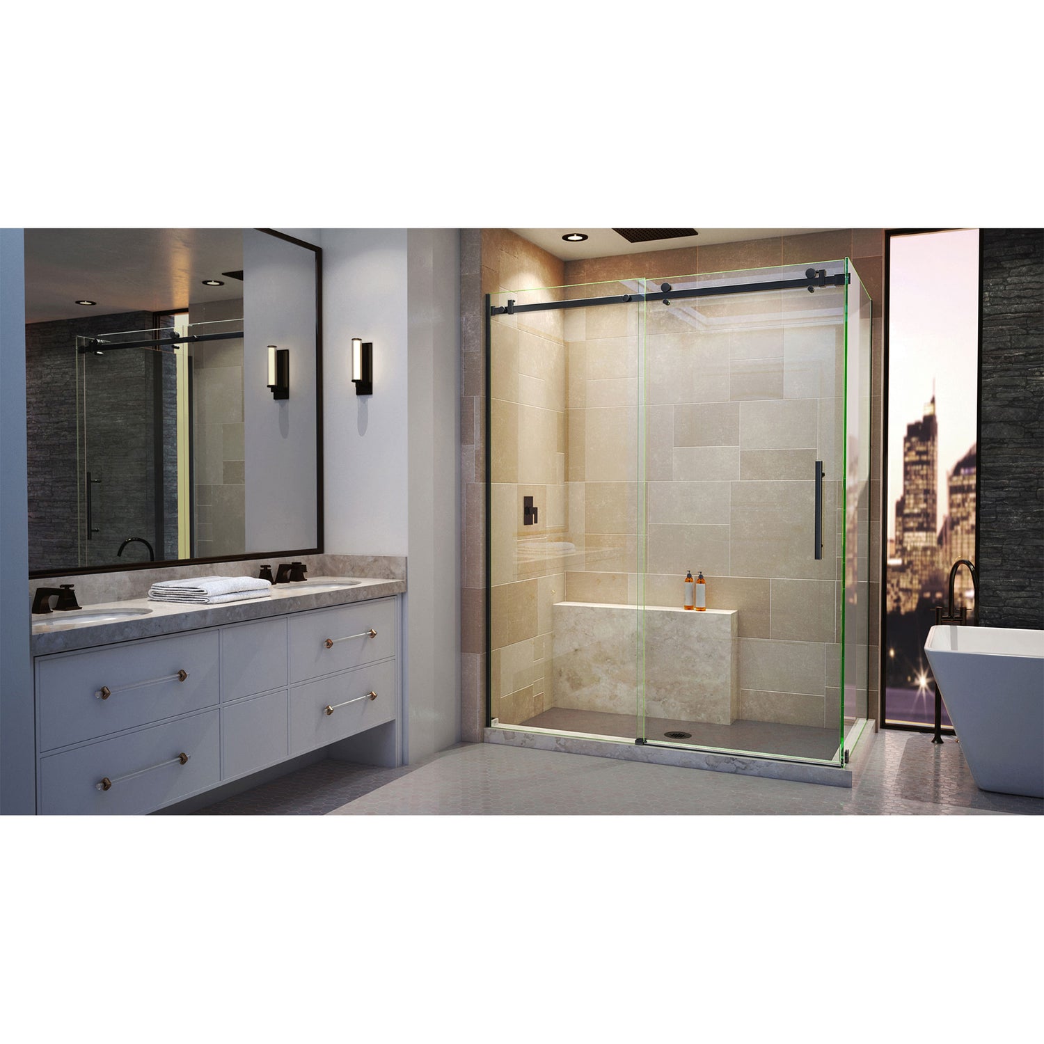 DreamLine Enigma Air 34 3/4 in. D x 60 3/8 in. W x 76 in. H Frameless Sliding Shower Enclosure in Satin Black