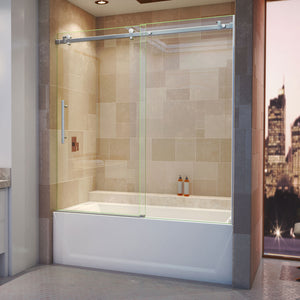 DreamLine Enigma Air 56-60 in. W x 62 in. H Frameless Sliding Tub Door in Brushed Stainless Steel