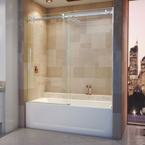 DreamLine Enigma Air 56-60 in. W x 62 in. H Frameless Sliding Tub Door in Polished Stainless Steel