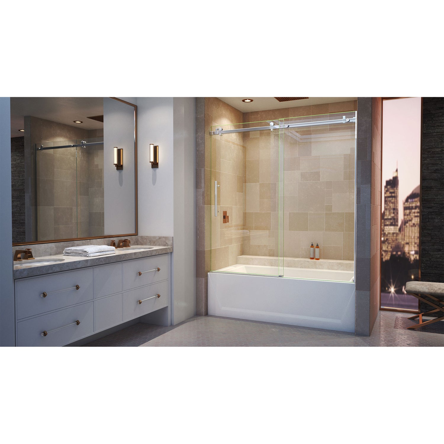 DreamLine Enigma Air 56-60 in. W x 62 in. H Frameless Sliding Tub Door in Polished Stainless Steel
