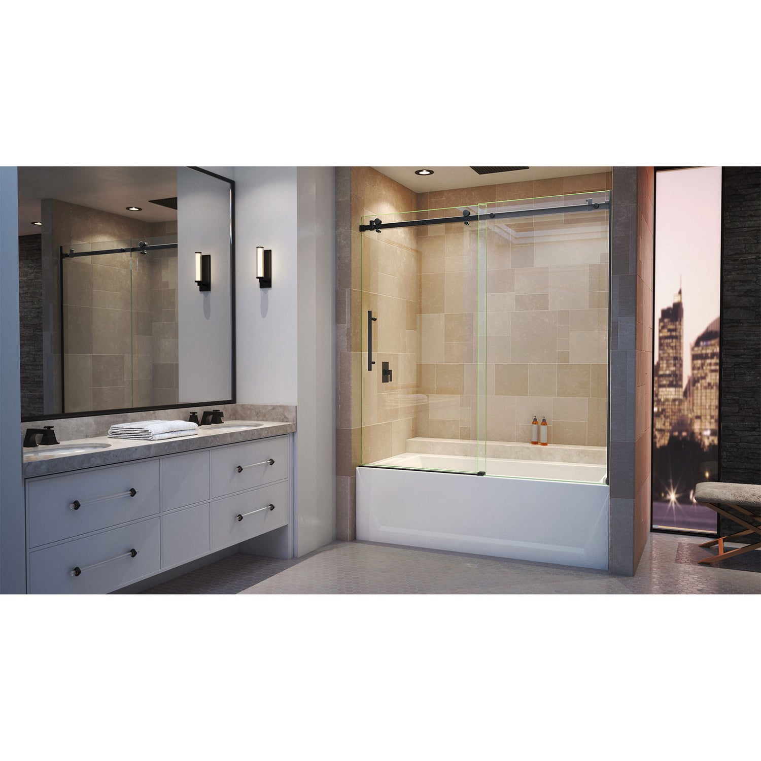 DreamLine Enigma Air 56-60 in. W x 62 in. H Frameless Sliding Tub Door in Satin Black