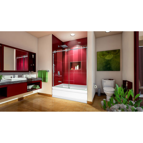 DreamLine Enigma Sky 56-60 in. W x 62 in. H Frameless Sliding Tub Door in Brushed Stainless Steel