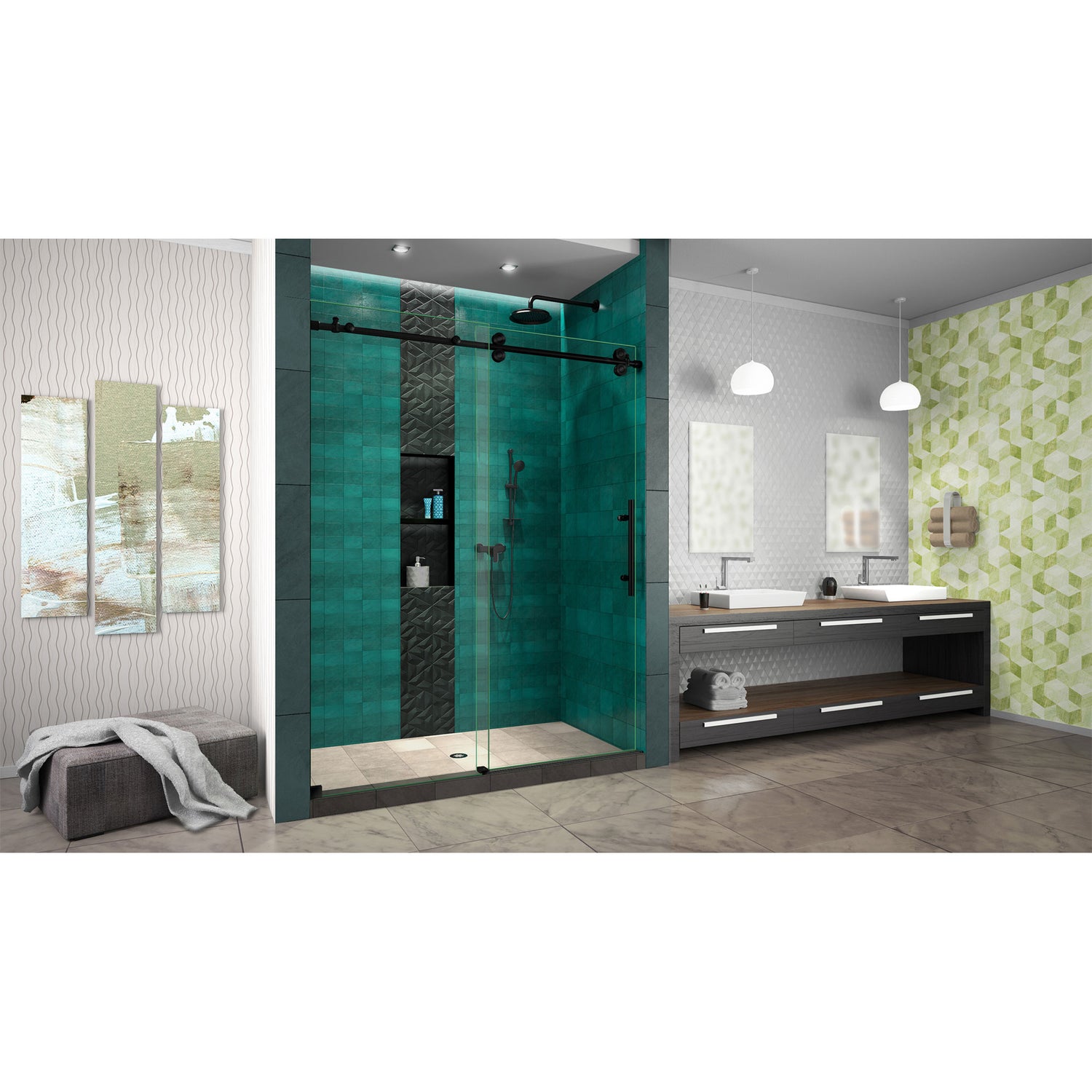 DreamLine Enigma-XO 56-60 in. W x 76 in. H Frameless Clear Glass Sliding Shower Door in Satin Black Stainless Steel