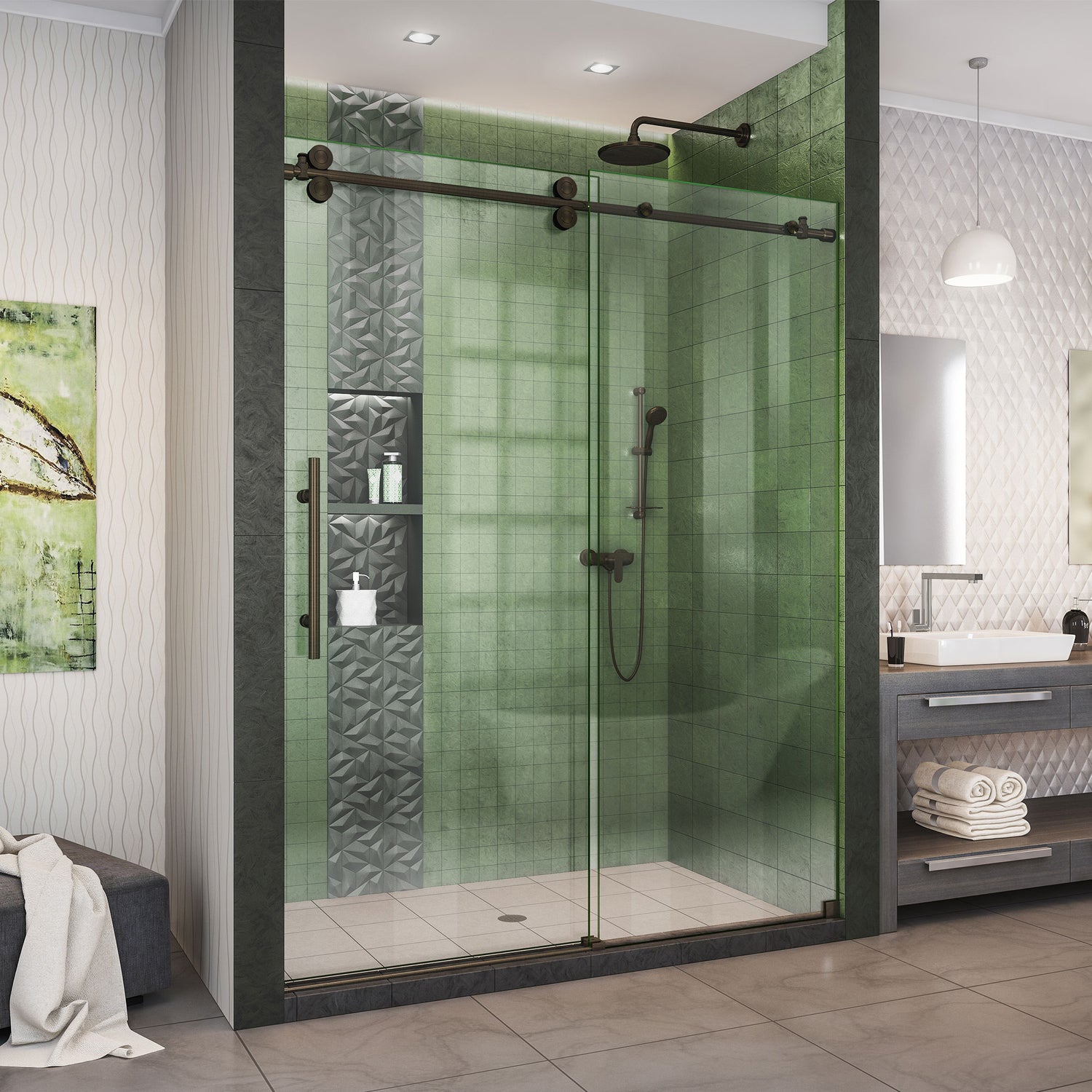 DreamLine Enigma-XO 56-60 in. W x 76 in. H Fully Frameless Sliding Shower Door in Oil Rubbed Bronze