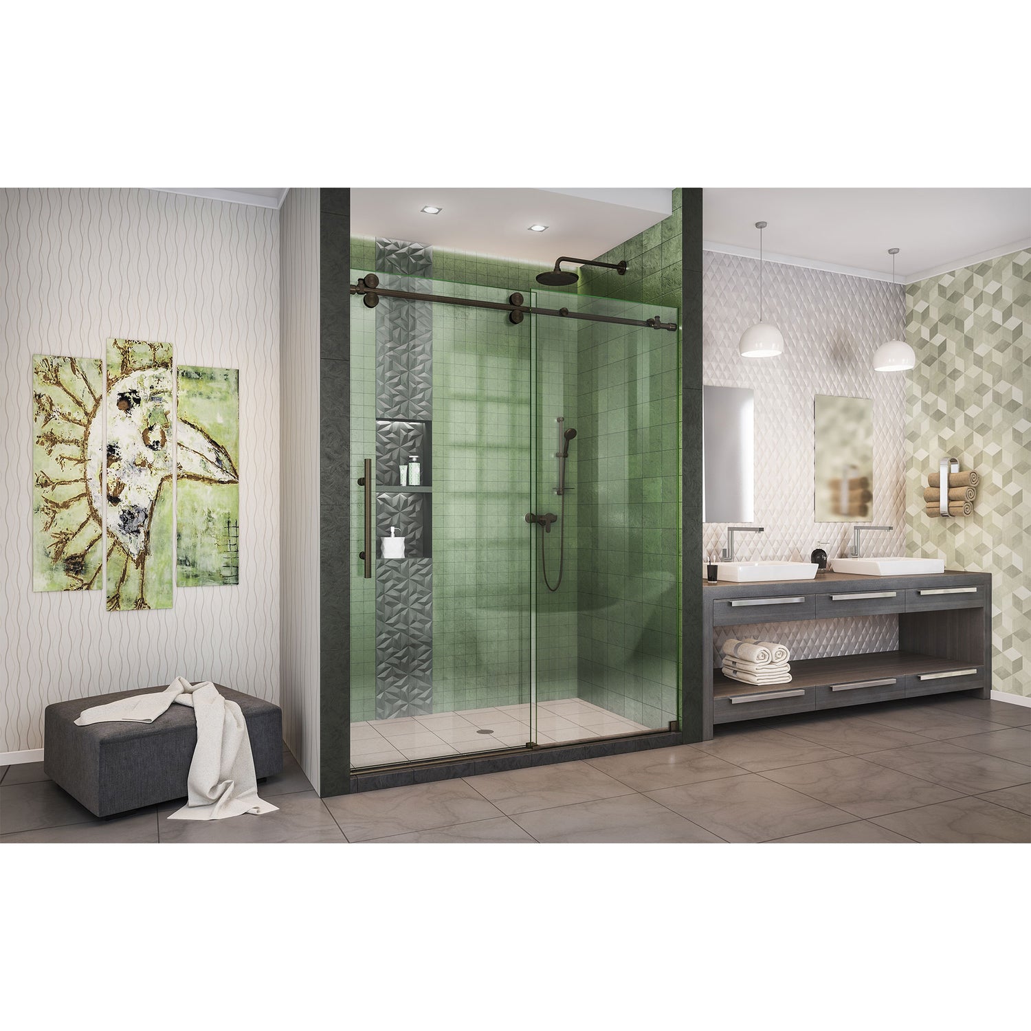 DreamLine Enigma-XO 56-60 in. W x 76 in. H Fully Frameless Sliding Shower Door in Oil Rubbed Bronze