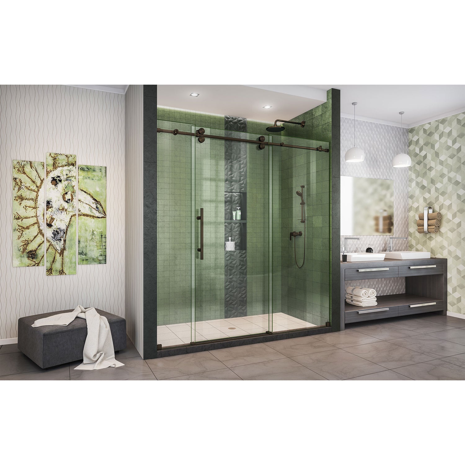 DreamLine Enigma-XO 68-72 in. W x 76 in. H Fully Frameless Sliding Shower Door in Oil Rubbed Bronze