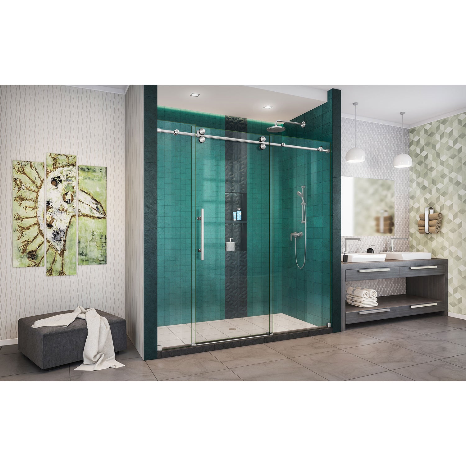DreamLine Enigma-XO 68-72 in. W x 76 in. H Fully Frameless Sliding Shower Door in Brushed Stainless Steel