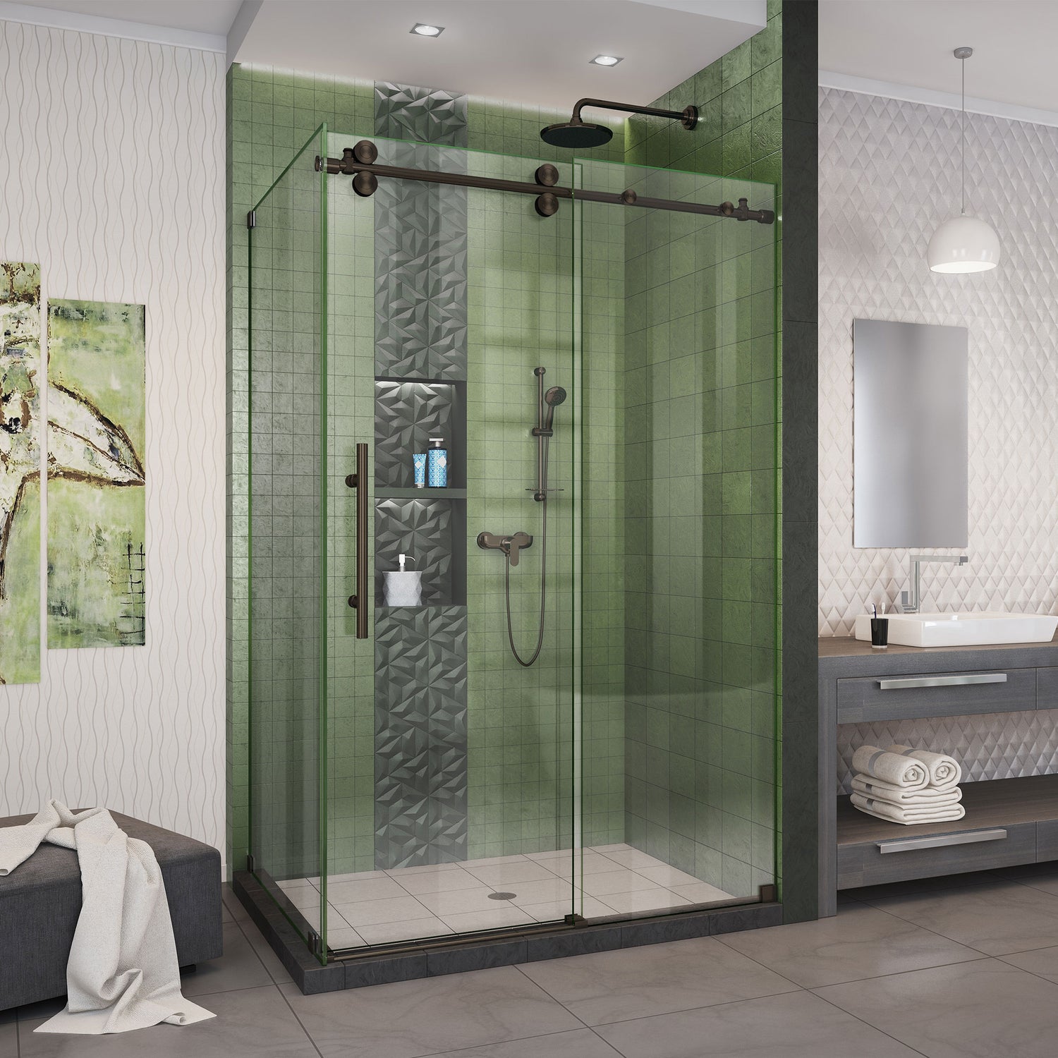 DreamLine Enigma-XO 32 1/2 in. D x 44 3/8-48 3/8 in. W x 76 in. H Frameless Shower Enclosure in Oil Rubbed Bronze Stainless Steel