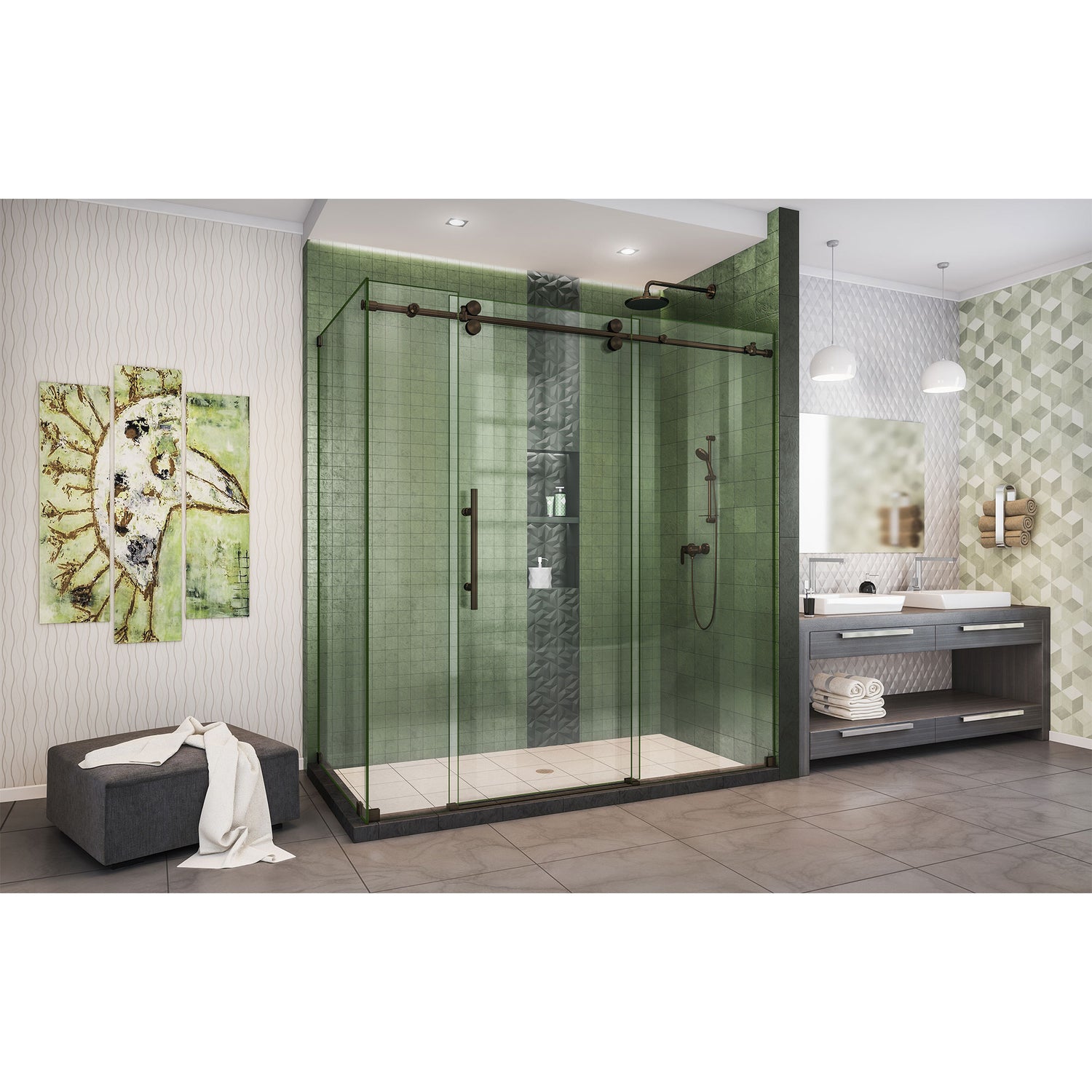 DreamLine Enigma-XO 34 1/2 in. D x 68 3/8-72 3/8 in. W x 76 in. H Frameless Shower Enclosure in Oil Rubbed Bronze Stainless Steel