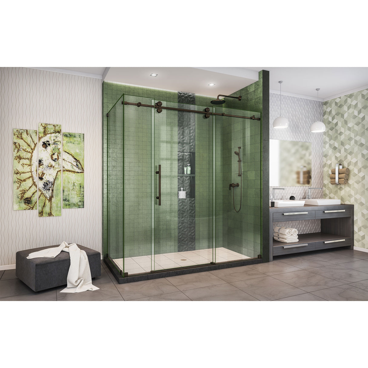 DreamLine Enigma-XO 32 1/2 in. D x 68 3/8-72 3/8 in. W x 76 in. H Frameless Shower Enclosure in Oil Rubbed Bronze Stainless Steel