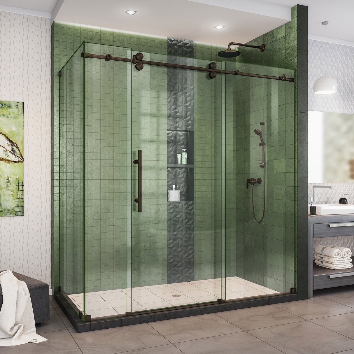 DreamLine Enigma-XO 32 1/2 in. D x 68 3/8-72 3/8 in. W x 76 in. H Frameless Shower Enclosure in Oil Rubbed Bronze Stainless Steel