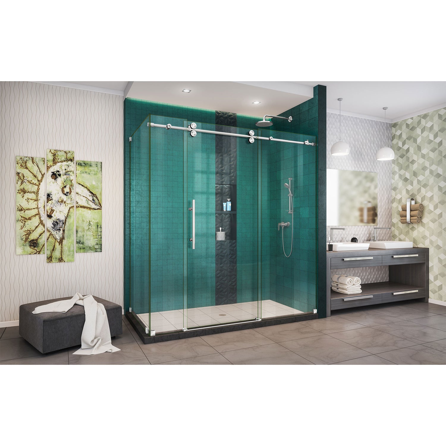 DreamLine Enigma-XO 34 1/2 in. D x 68 3/8-72 3/8 in. W x 76 in. H Frameless Shower Enclosure in Polished Stainless Steel