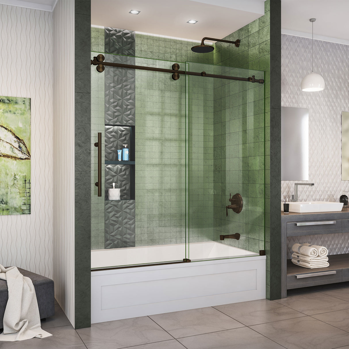 DreamLine Enigma-XO 55-59 in. W x 62 in. H Fully Frameless Sliding Tub Door in Oil Rubbed Bronze