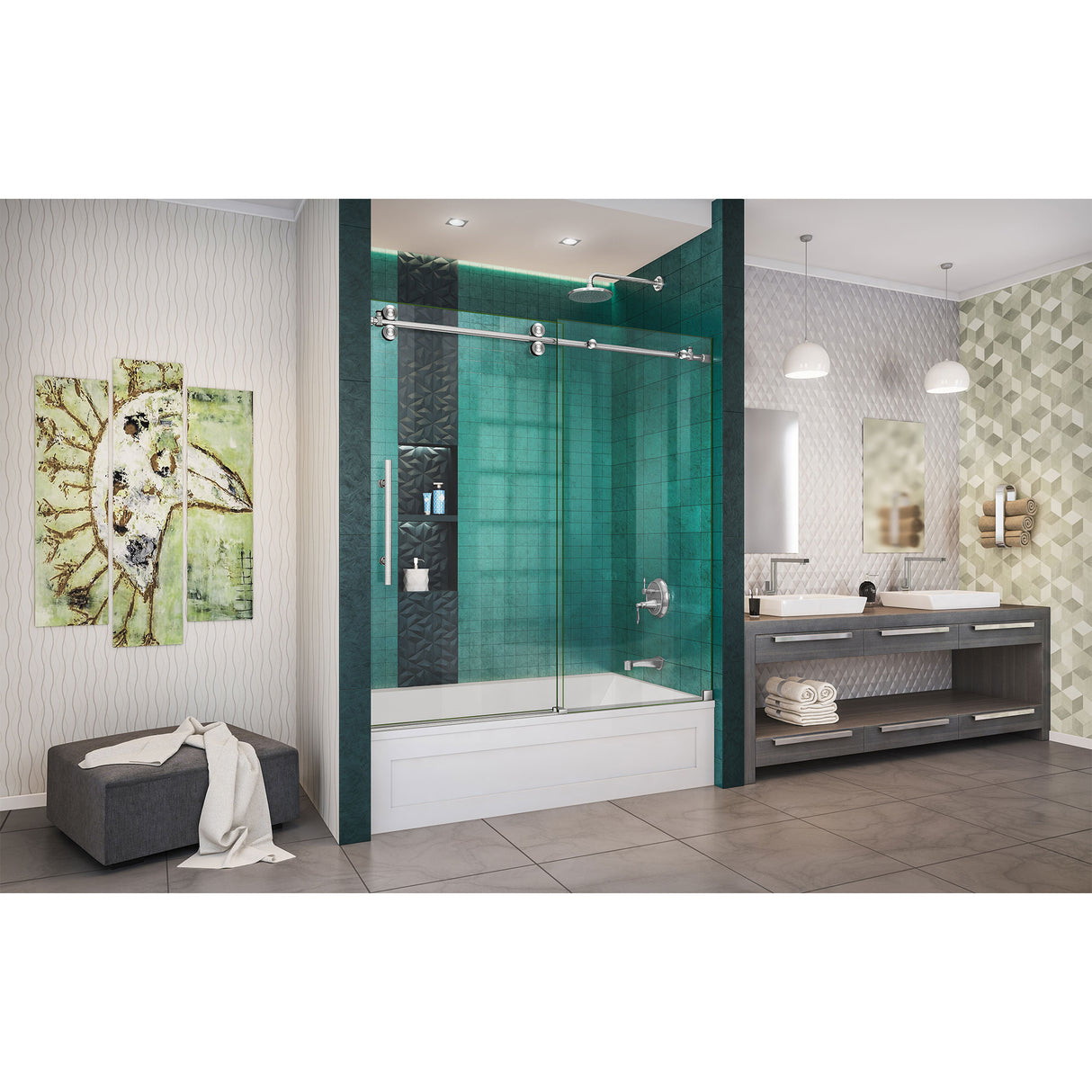 DreamLine Enigma-XO 55-59 in. W x 62 in. H Fully Frameless Sliding Tub Door in Brushed Stainless Steel