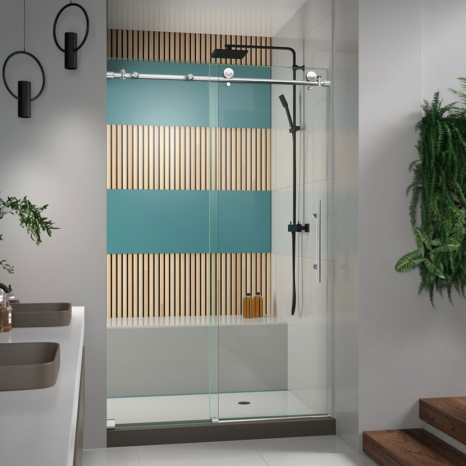 DreamLine Enigma-X 44-48 in. W x 76 in. H Clear Sliding Shower Door in Polished Stainless Steel