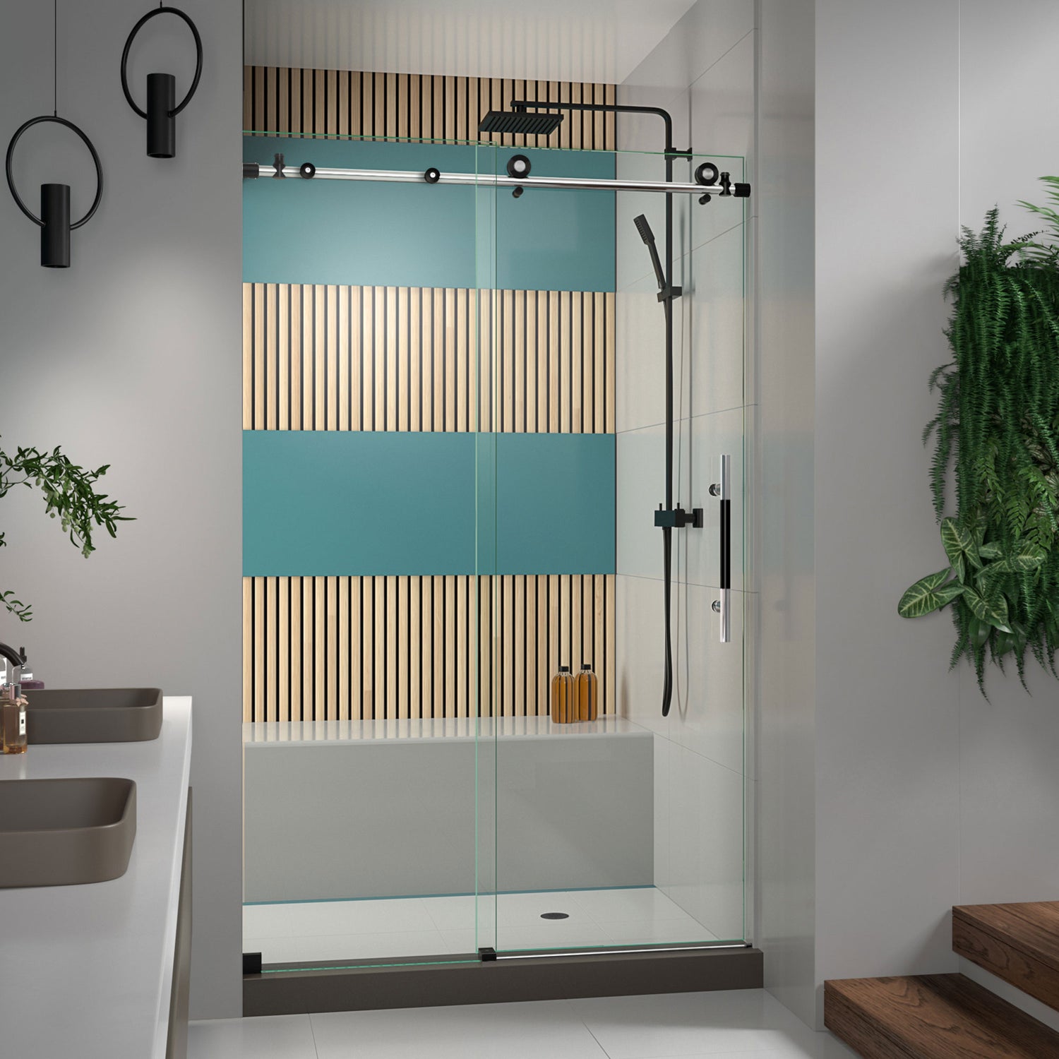 DreamLine Enigma-XT 44-48 in. W x 76 in. H Fully Frameless Sliding Shower Door in Tuxedo Finish