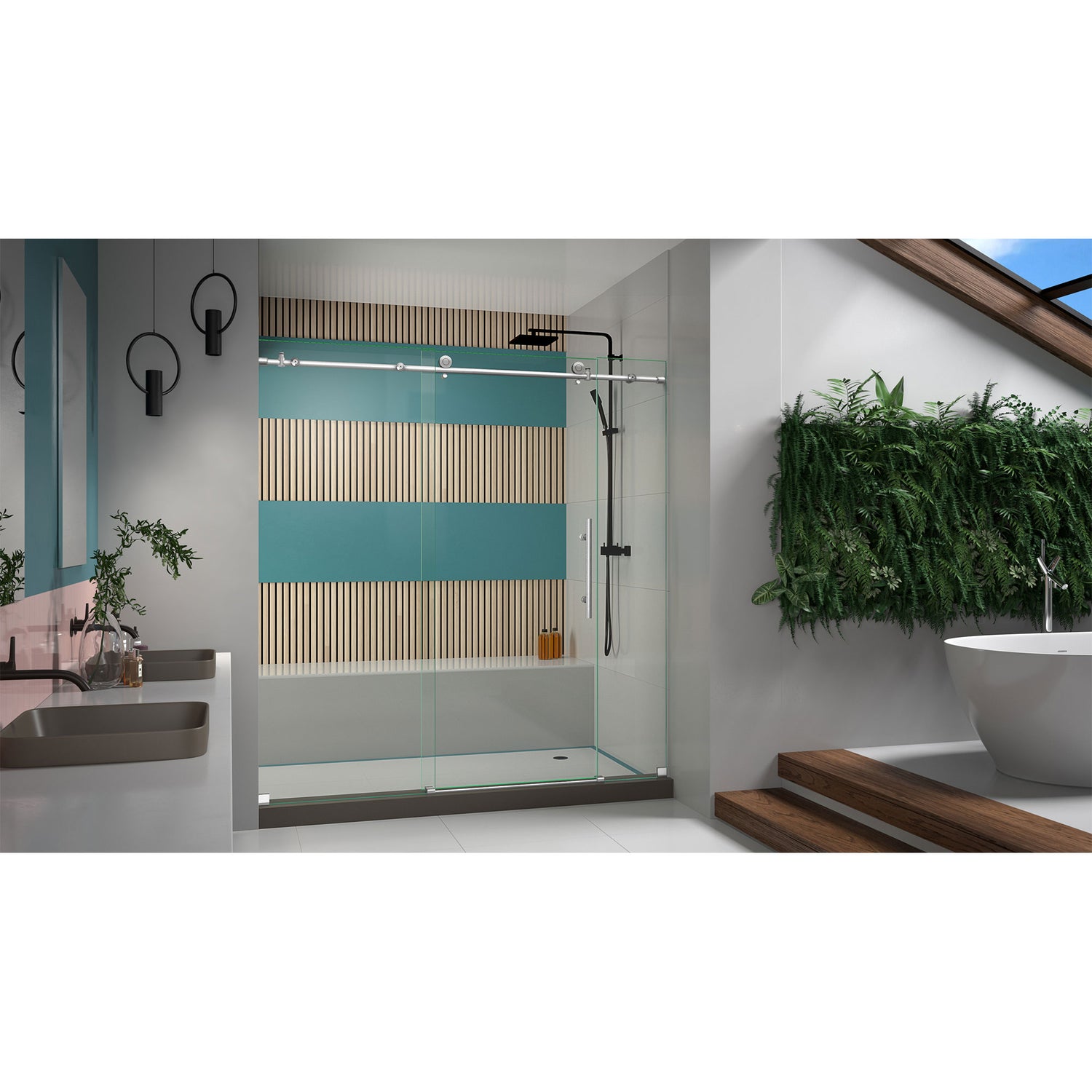 DreamLine Enigma-X 68-72 in. W x 76 in. H Clear Sliding Shower Door in Brushed Stainless Steel