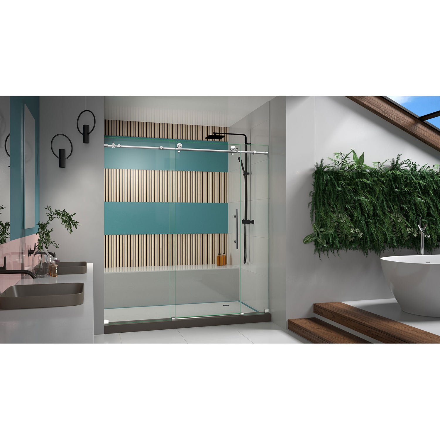 DreamLine Enigma-X 68-72 in. W x 76 in. H Clear Sliding Shower Door in Polished Stainless Steel